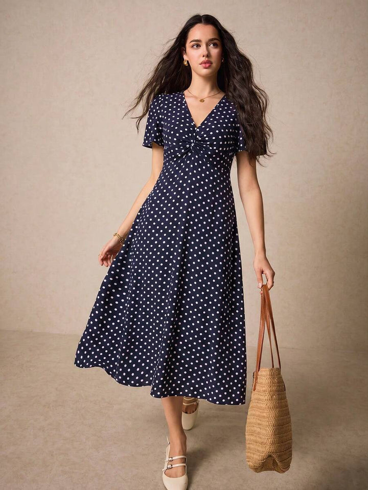 Poselle I V-Neck Ditsy Floral Print Short Sleeve Dress